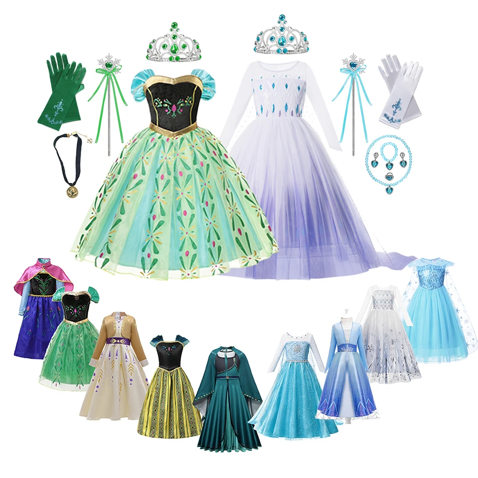 Frozen 1&amp2 Anna Elsa Princess Coronation Dress Kids Carnival Party Snow Queen Cosplay Costume Girls Halloween Ball Gown Clothes |