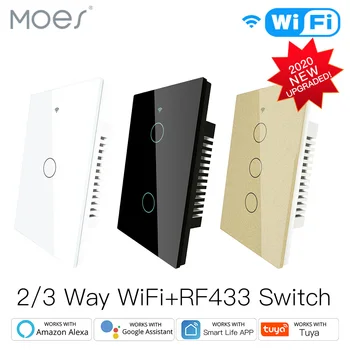 

Smart Glass Panel Switch Smart Life/Tuya App Multi-Control Association, Voice Control with Alexa,Google Home,1/2/3 Gang