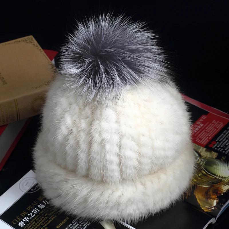 Lantafe женская шапка зимняя шапка мех норки шапки с натуральный шарик из меха лисы сплошной цвет толстый материал плетение ремесло зима теплая