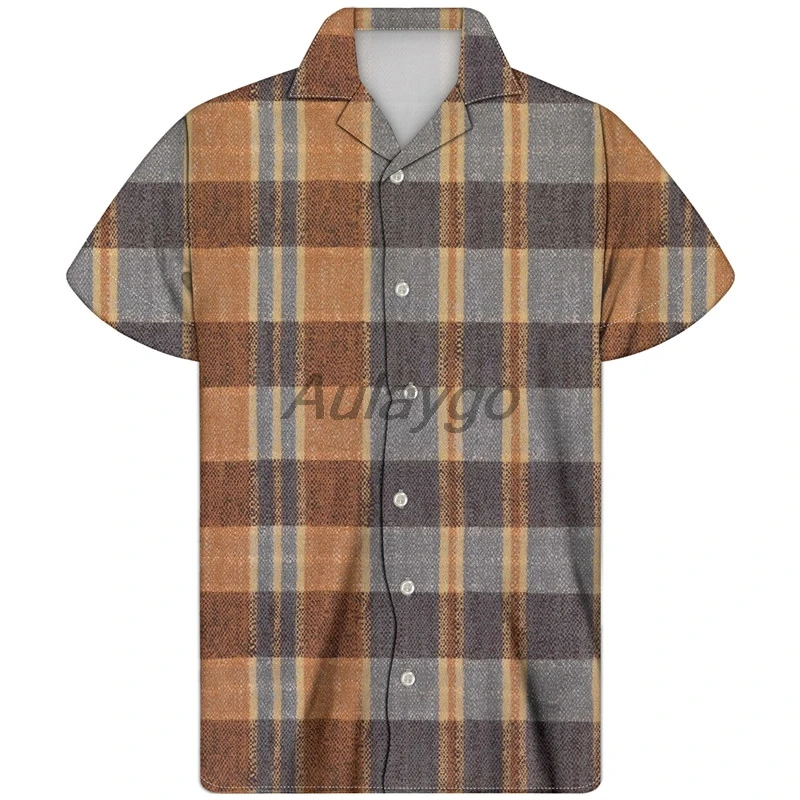

Hawaiian Beach Shirt Plaid Design Casual Guayabera Camisa Hombre Shirts Tops Short Sleeve Summer Holiday Vacation Fashion