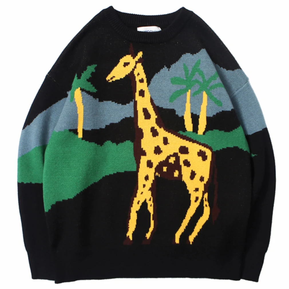 Unisex Sweater Jumpers Fine Knitted Pullover Giraffe Tops Soft Hip Hop Trend Casual Outdoor Autumn Winter for Men Women Youths