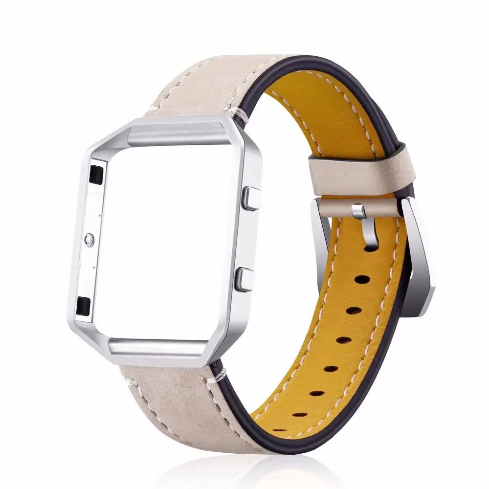 Silver Apricot Ремешок для часов из натуральной кожи для Fitbit Blaze сменный ремешок+ металлическая рамка для дома Wrsit ремешок для Fitbit Blaze Смарт-часы - Цвет: Silver Apricot