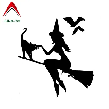 

Aliauto Cartoon Car Sticker Witch on Broomstick with Cat & Bats Decor Vinyl Decal for Motorcycle JDM Smart Fortwo Kia,15cm*14cm