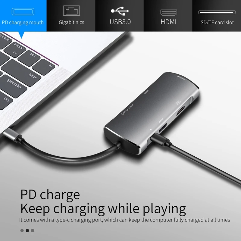 Usb 3.0 Type C концентратор 7 в 1 для Ethernet + 4K видео Hdmi Pd Rj45 адаптер зарядного порта слот