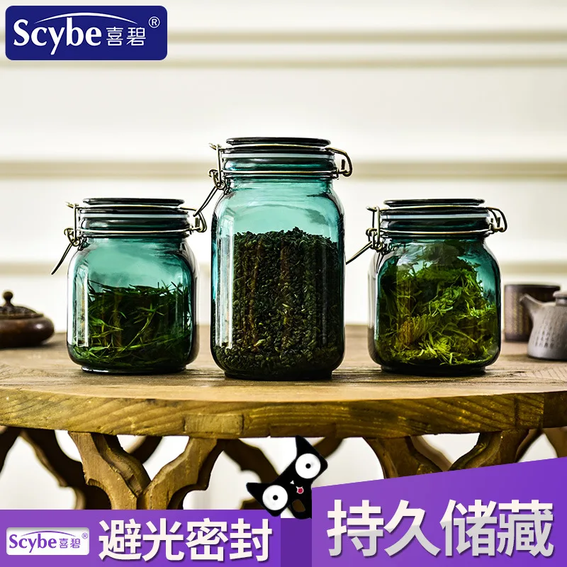 

[Protection from Light] Household Transparent Glass Small Tea Leaf Jar Sealed Jar Moisture-Proof Doing with Lid Storage Jar