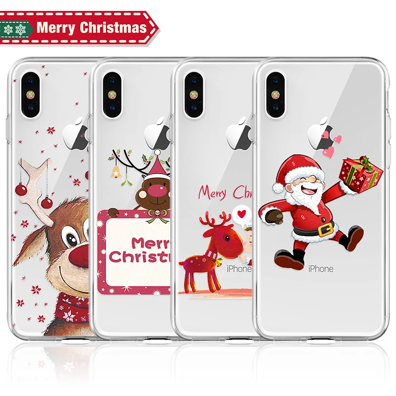 Прозрачный чехол из ТПУ с рождественским узором для iPhone X XR XS Max 7 8 6 6S Plus милый