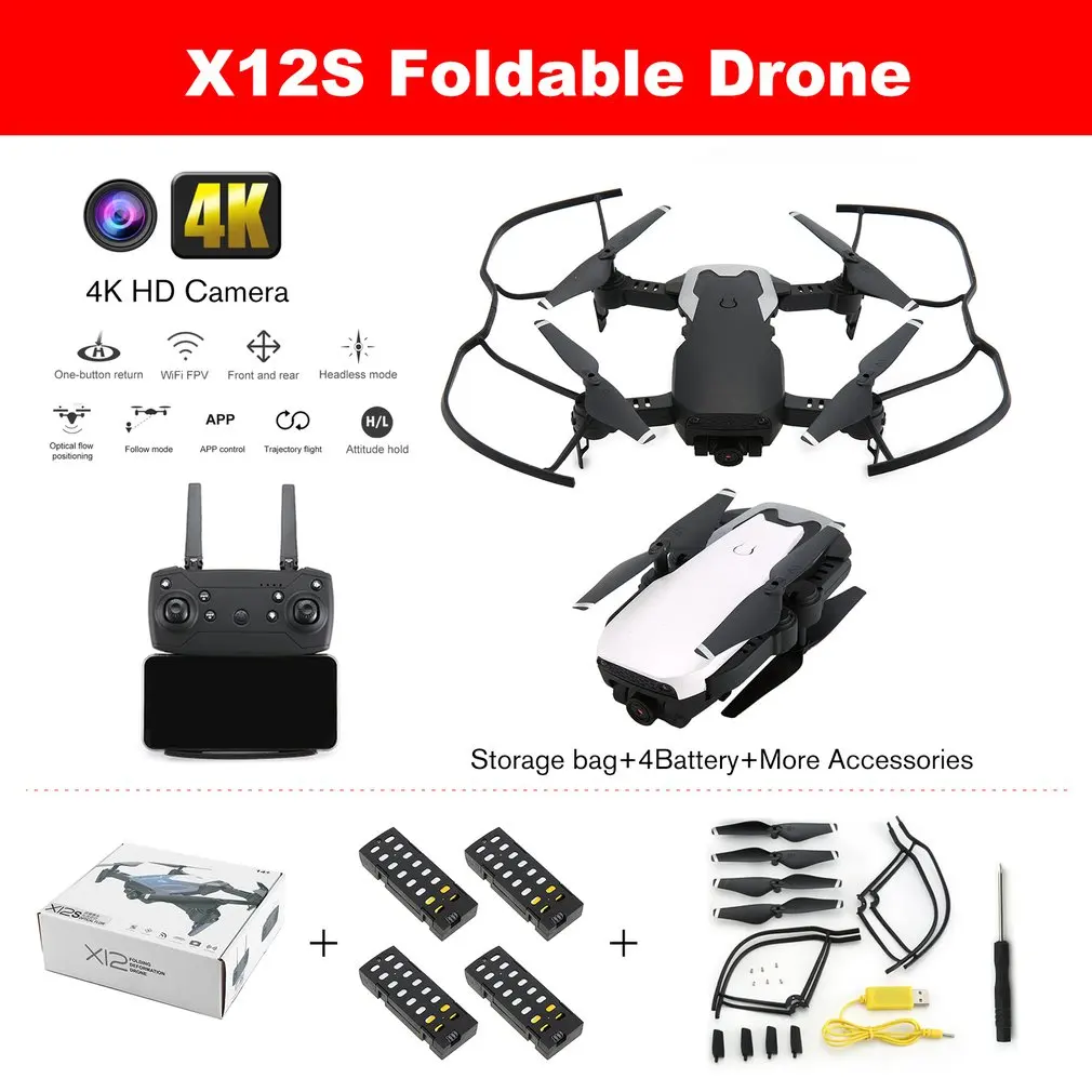 

X12S WiFi FPV RC Drone with 4K HD Dual Camera 4 Axis Optical Flow RC Quadcopter for Toys Kid Altitude Hold RC HelicopterDron
