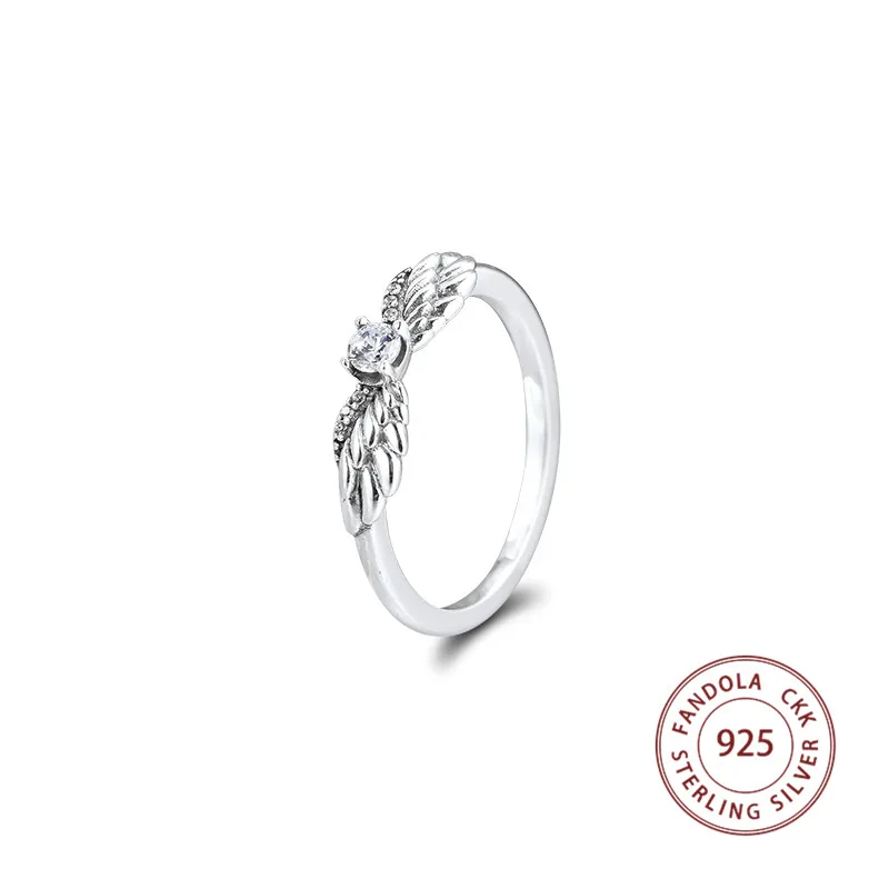 

100% Real 925 Sterling Silver Ring Female Angel Wing Wedding Rings for Women Engagement Rings Fashion Jewelry anillos