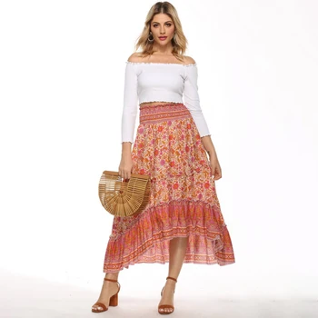 

Jastie 2020 Summer Skirt Women Vintage Floral Print Midi Skirts Casual Hippie A-Line Beach Skirt Boho saia Jupe faldas mujer