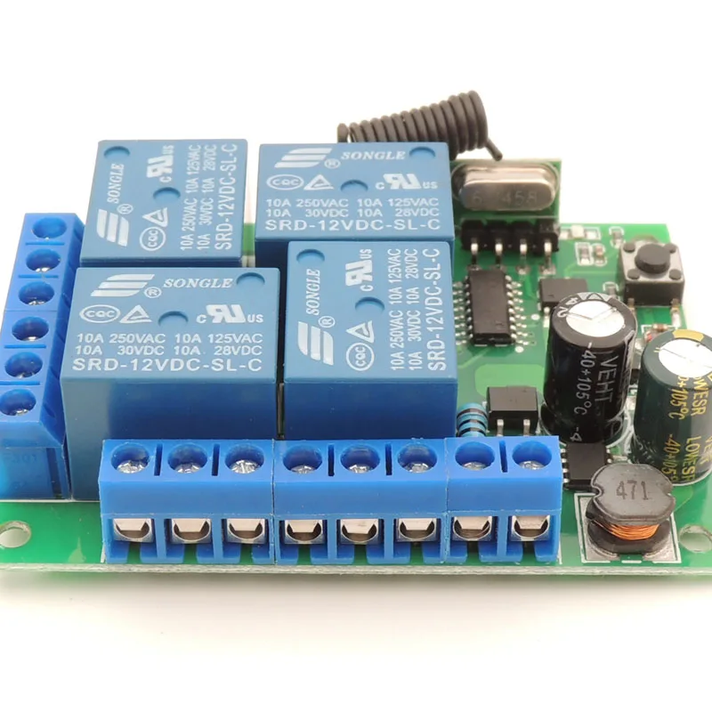 AC 85V~ 220V 10Amp 2200W 4CH переключатель дистанционного управления беспроводной релейный модуль приемника для rf 433MHz дистанционного гаража \ свет \ светодиодный переключатель