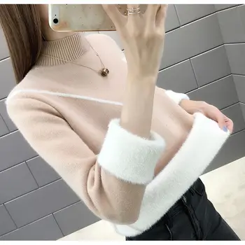 

Plush sweater women's thickened round neck bottoming shirt long sleeve autumn and winter all kinds of warm clothes