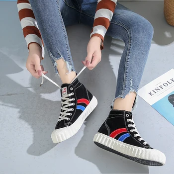 

2020 Women Casual Shoes Female Women Sneakers Flats High Top Breathble Vulcanized Shoes Lace Up White Shoes Zapatos De Mujer