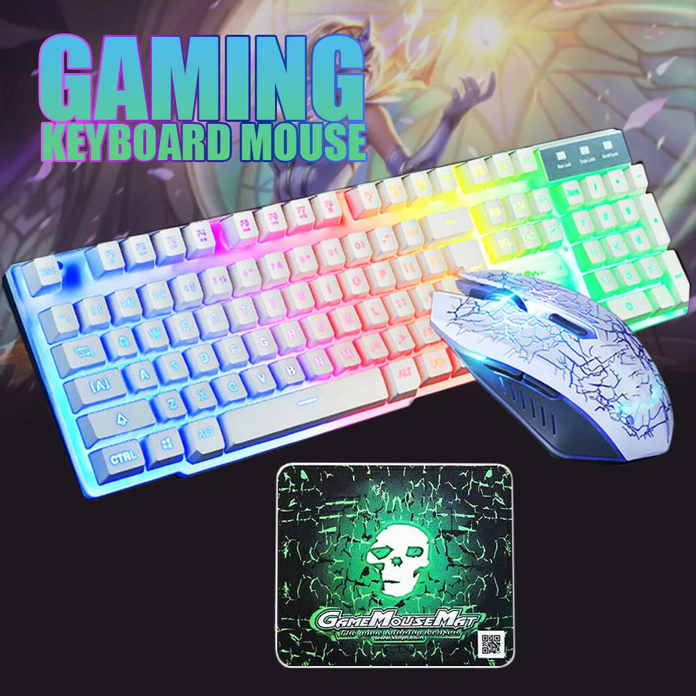 

Pohiks 104 Keys T6 Waterproof Gaming Keyboard And Mouse Set Wired Rainbow Color Backlit Keyboard Mouse for PC Laptop Desktop