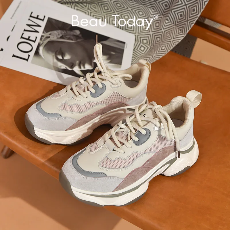 Женские кроссовки столбики BeauToday из нейлоновой сетчатой кожи смешанных цветов со