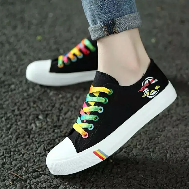 

Spring And Summer Low Top Ribbon Canvas Shoes Women's Versatile Students Casual Breathable Sweat Absorbing Shoes Couples White S