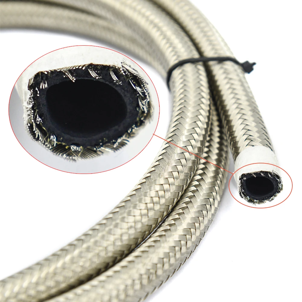 Universal 1M AN Racing Fuel Hose Stainless Steel Braided Brake Fuel Oil Line AN6 AN8 AN10 Hose Pipe Silver