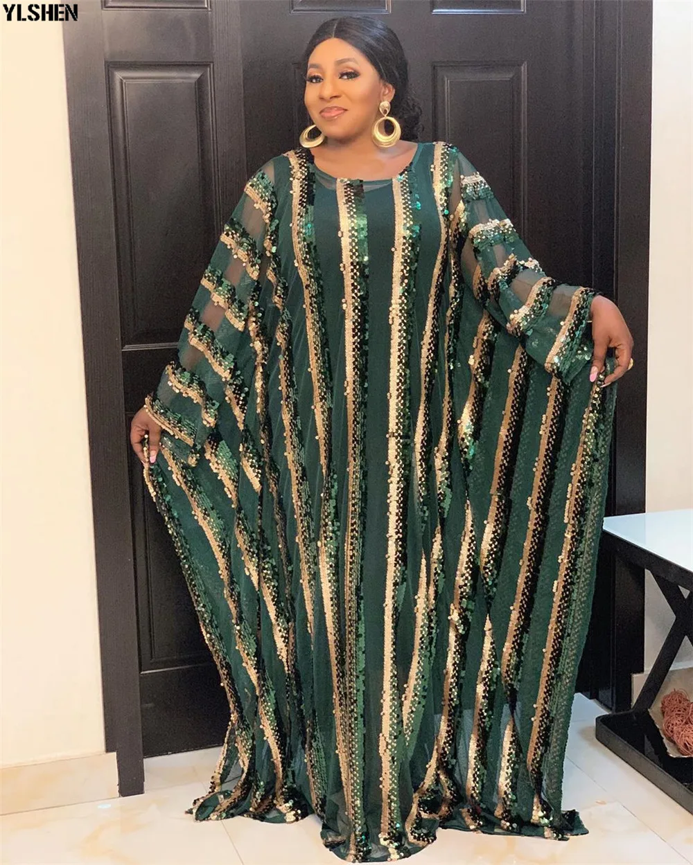 4 Colors African Dresses for Women Plus Size Dashiki Full Sequined African Clothes Abaya Dubai Muslim Dress Africa Boubou Robe 08