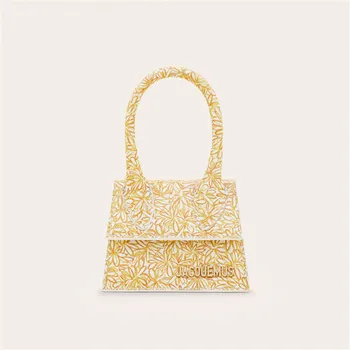 

France Designer Brand PU Leather Yellow Chrysanthemum Handbags for Women, Correct Spelling, 2 Sizes