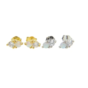 

gold silver color 100% 925 sterling silver tiny mini cute women jewelry 3mm opal stone studs 925 silver stud earring
