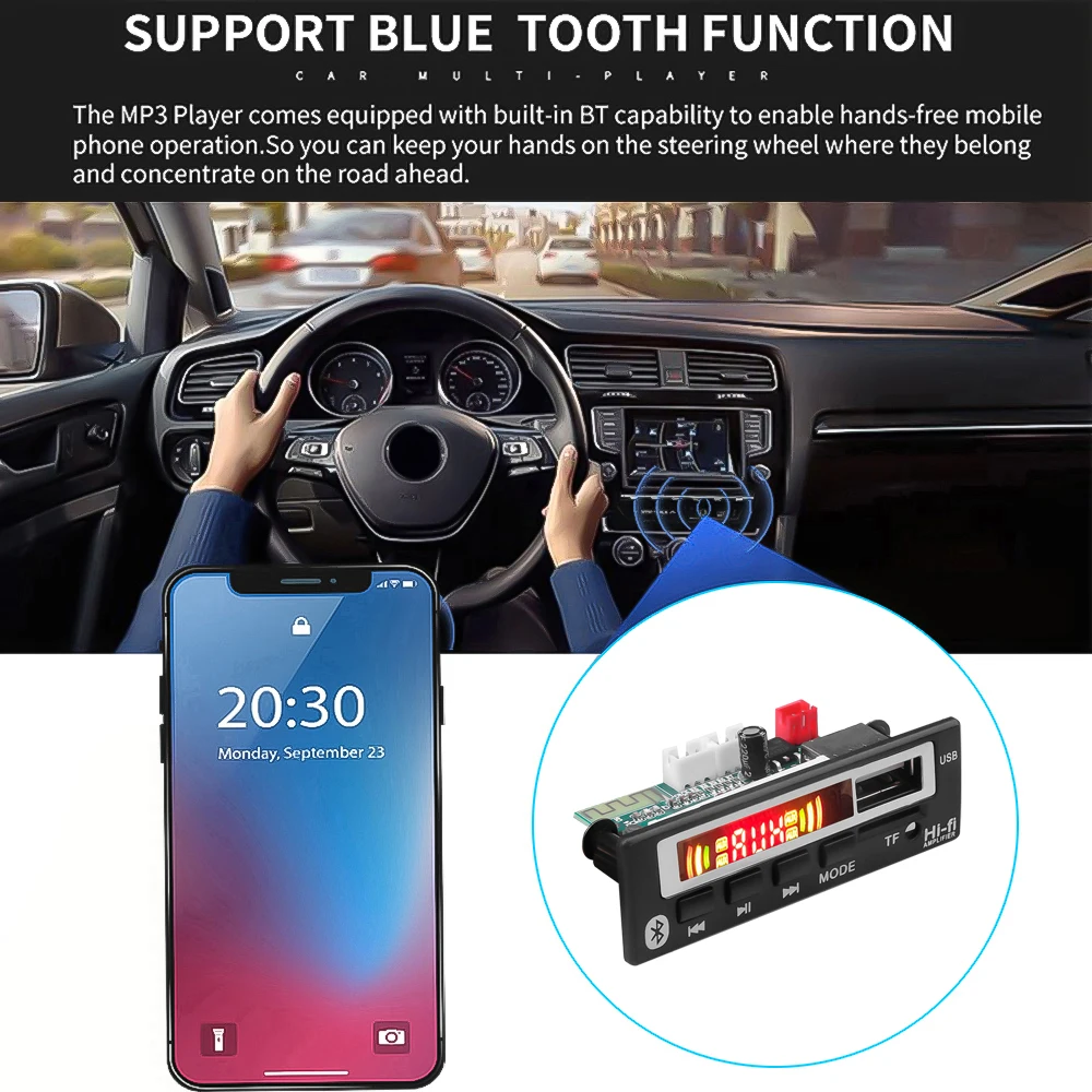 Kebidu MP3 WMA WAV декодер плата 5 в 12 В цветной экран беспроводной Bluetooth 5,0 аудио модуль USB TF fm-радио для автомобиля аксессуары