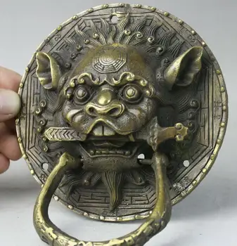 

EXQUISITE Chinese OLD Dynasty Feng Shui Bronze Foo Fu Dog Lion Head Door Knocker