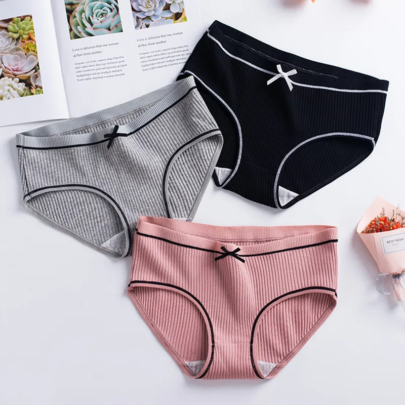 

3Pcs Women panties Cotton Panties Ladies Solid Colors Underwear Breathable Lingerie Sexy Bow-knot Comfort Girls Briefs