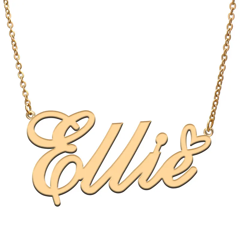 

Ellie with Love Heart Name Necklace for Women Stainless Steel Jewelry Nameplate Pendant Femme Mother Child Girls Gift
