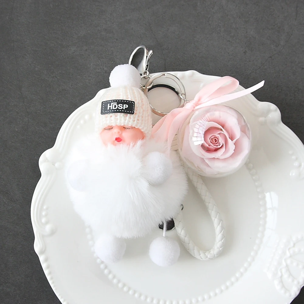 Preserve Flower Keychain Rose In Glass Pearl Pearl Bracelet Eternal