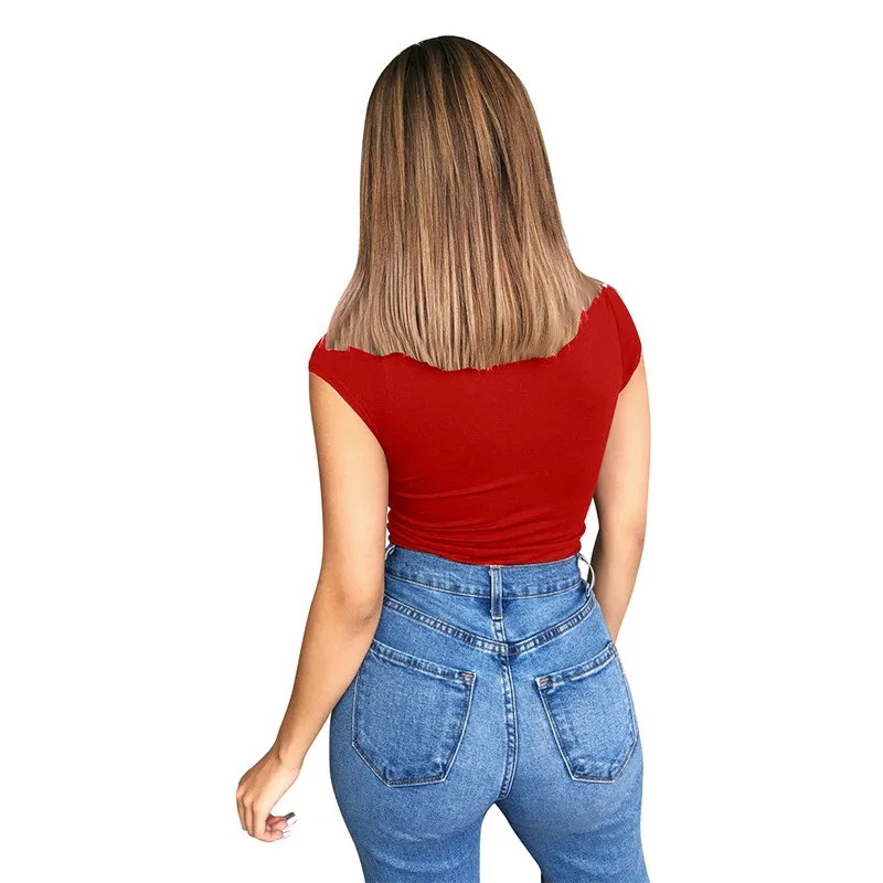 2020 Women Casual Bodysuit Short Sleeve Turtleneck Elegant Femme O-Neck Body Top Bodycon Romper Summer Skinny