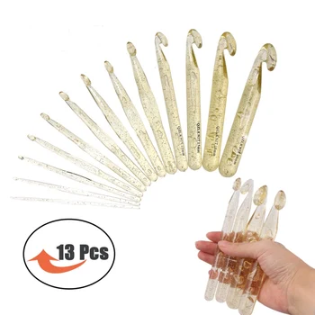 

13Pcs/set Crochet Hooks Kit Knitting Tool Sweater Knitted Extra Thick ABS Transparent Crystal Crochet Knitting Needles Set