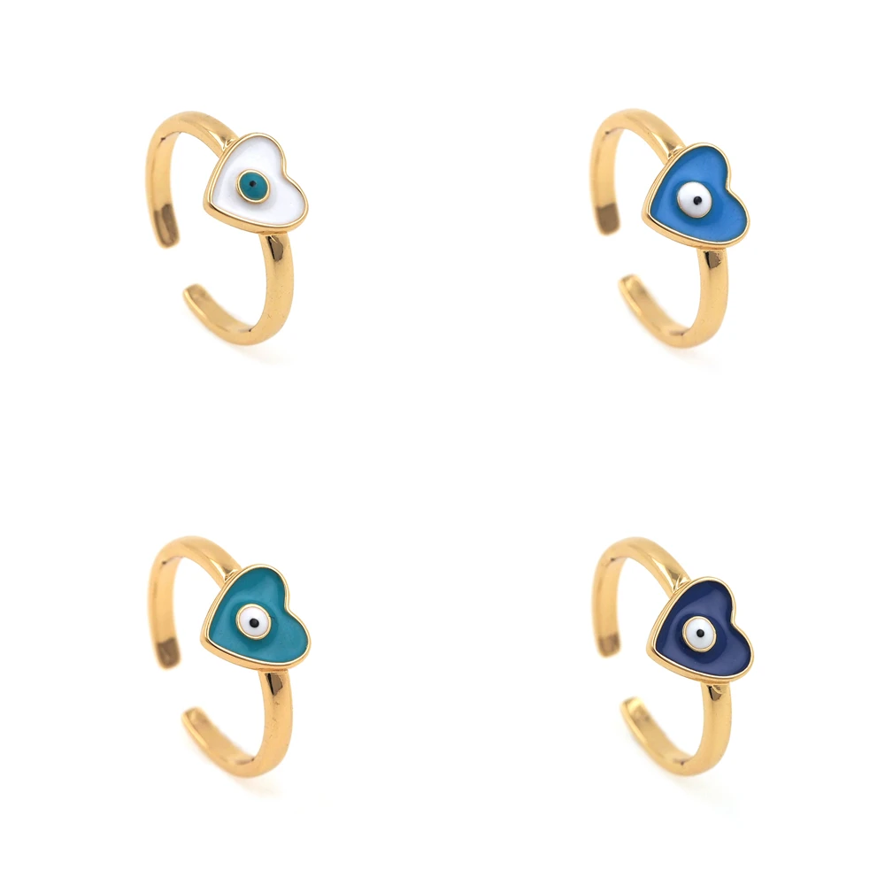 

New Fashion Heart-Shaped Evil Eye Ring 4 Colors Open Adjustable Ring Copper Enamel Jewelry Party Wedding New Year Ladies Gift