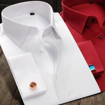 Camicie con bottoni con polsini francesi in cotone mercerizzato di lusso Camicia da smoking da uomo a maniche lunghe Camicia elegante di alta qualità con gemelli