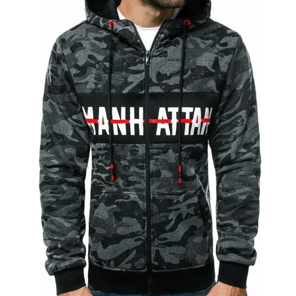 

Men's Military style design Hoodies Camouflage Color MANHATTAN Printing Blouse Sweatshirt Top zipper Hoodies Astroworld Hoodie