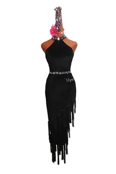

Children Latin Dance Competition Dresses Performance Clothing Women Black Professional Fringe Dance Dress Rumba Samba Dress