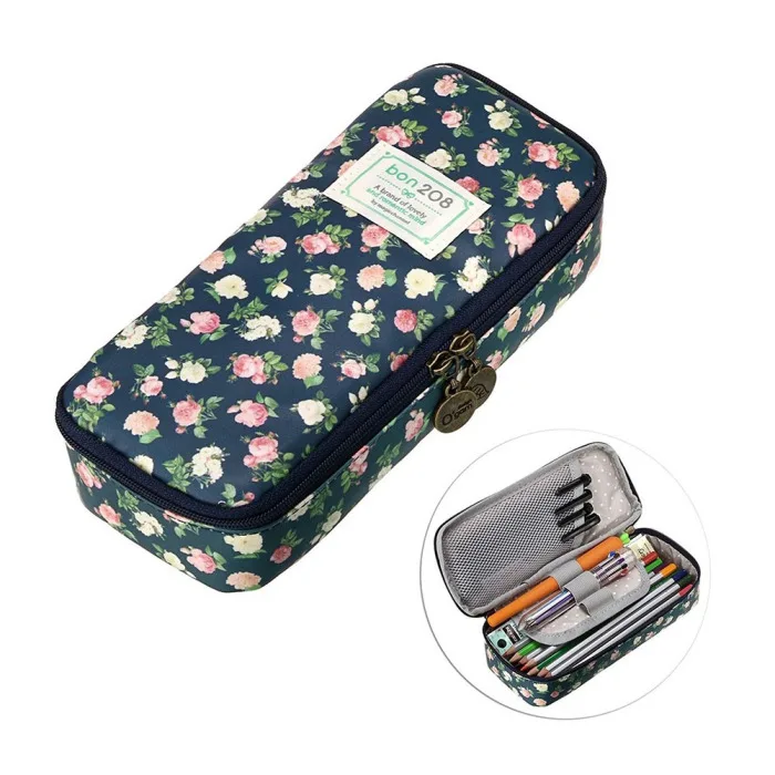 Cute Pencil Case Large Capacity Floral Pencil Stationery Organizer Multifunction Cosmetics Bag GY88
