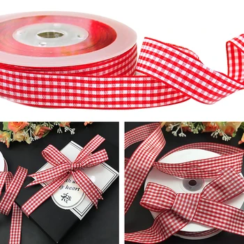 

50yards/Lot 9mm Red White Scottish Plaid Grid Printed Ribbon For DIY Home Decoration Gift Wrapping Christmas Ribbons Xmas Decor