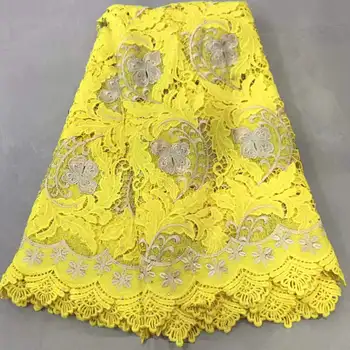 

2019 Latest African Lace Fabric High Quality French Yellow color Mesh Lace Fabric With Stones For a wedding dress XSA-02
