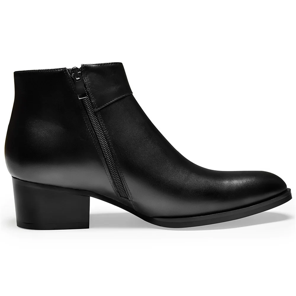 Men's Leather Boots British Boots High-top Zipper Pointed High Heels Men's Business Leather Shoes