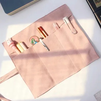 

Handmade Pencil Case Cowhide leather suede watercolor brush holder pen pouch art supplies painting tool bag