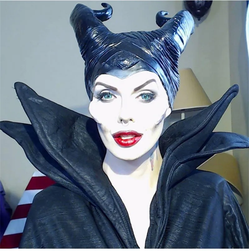 Хэллоуин Косплэй жуткий Maleficent ведьма рога шляпа Головные уборы латексная маска шлем вечерние черный queen головной убор шляпа Кепки