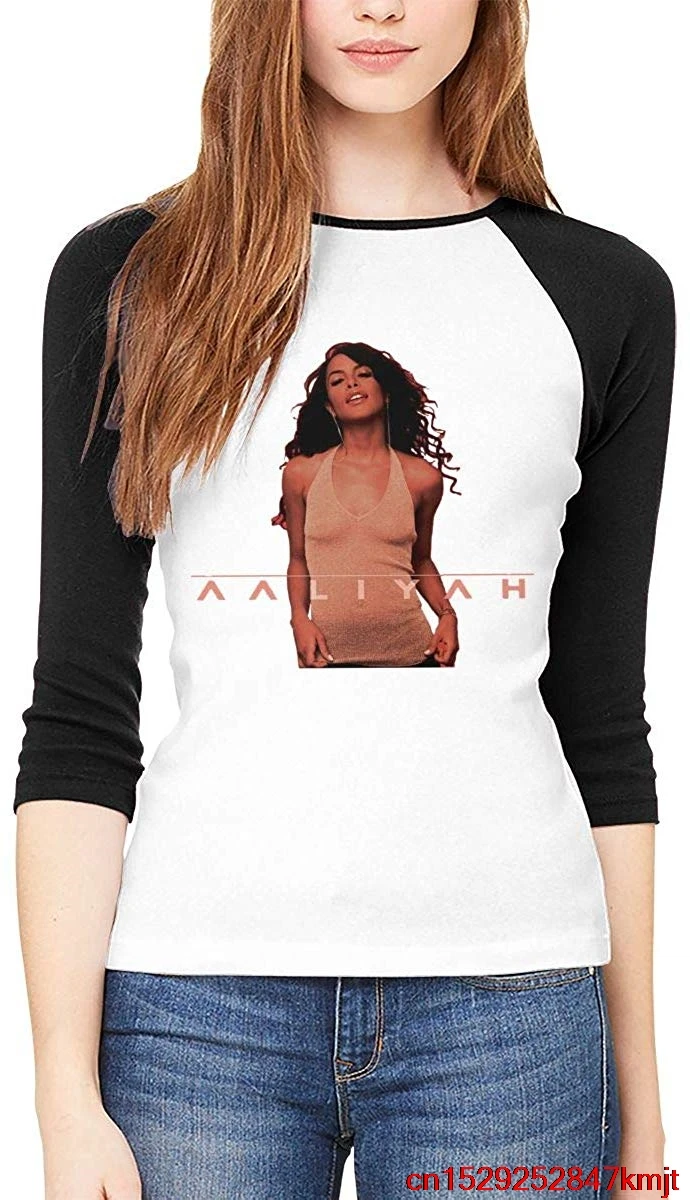 FGHFG для женщин s Aaliyah 3/4 Рукав Реглан Бейсбольная Футболка Черный Унисекс Мужская