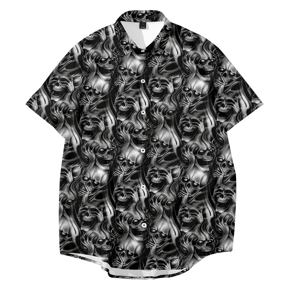 

Horror Skeleton Print Summer Harajuku Hawaiian Blouse Hip Hop Streetwear Short Sleeve Vintage Shirts Fashion Casual Men Tops