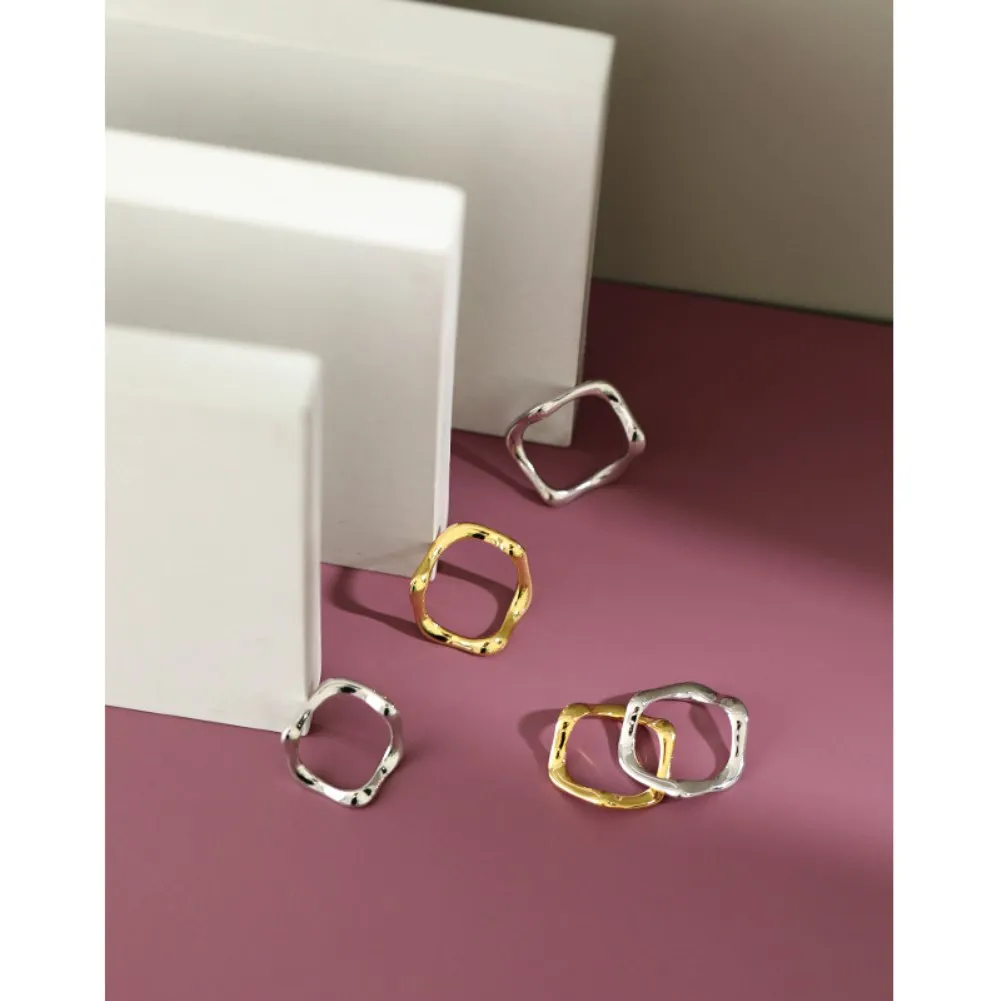 SILVERHOO S925 Sterling Silver Ring For Women Student Simple Trendy Korea Wave Contort Irregularity Joker Ring Fine Jewelry