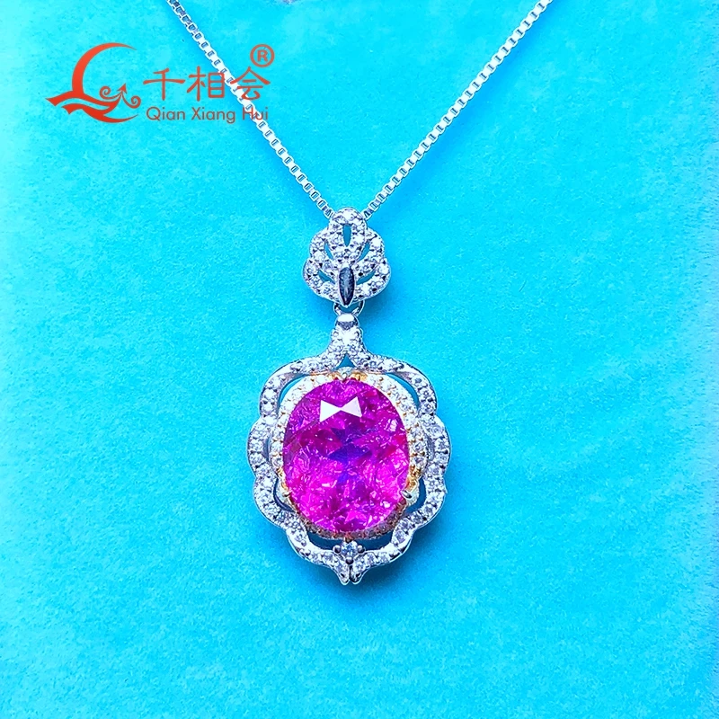

Artificial pink ruby 10*12mm with inclusions 925 silver and gold Fashion oval shape Jewelry for Pendant Necklace