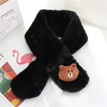 

Cute Fashion Children Scarf=Girls Fashion Scarves Baby Imitation Rabbit Fur Collar Scarf With pompom Black