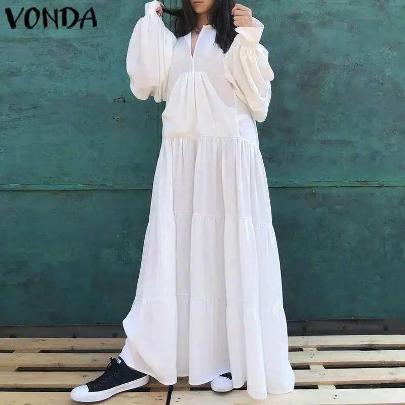 VONDA платье для беременных женское сексуальное повседневное белое платье с v-образным вырезом и рукавами-фонариками богемное женское платье S-5XL Сарафан
