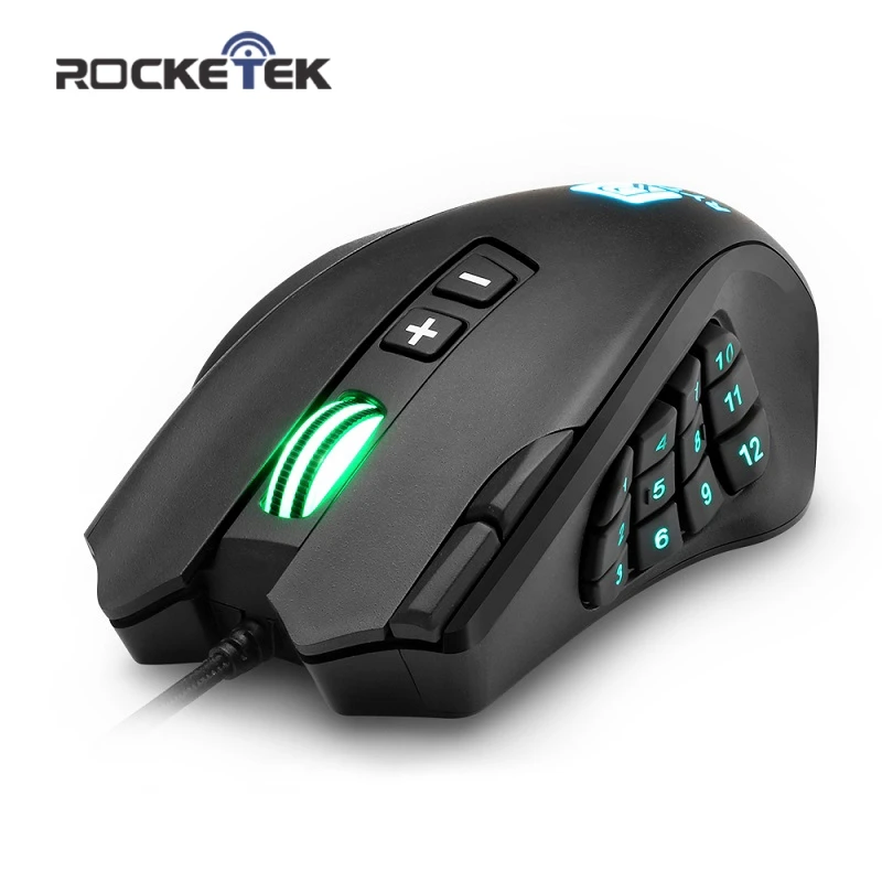 Rocketek USB Проводная игровая мышь 16400 точек/дюйм 16 кнопок лазерная программируемая