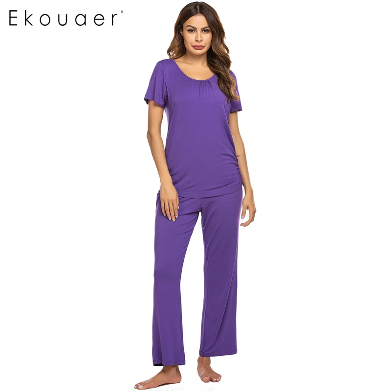purple Ekouaer, женская пижама, одежда для сна, домашняя одежда для беременных женщин, футболка для кормления грудью и штаны, пижамный комплект, одежда для отдыха, ночное белье - Цвет: purple