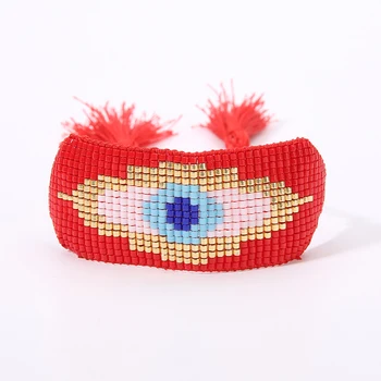 

Rttooas Evil Eye Bracelets MIYUKI Seed Beads Width Bangles Handmade Weave Female Accessories