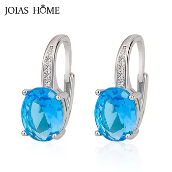 

JoiasHome Oval Gemstone Earrings for Women Classic Silver 925 Jewelry Red Blue Purple Yellow Zircon Ear drops Simple Female Gift